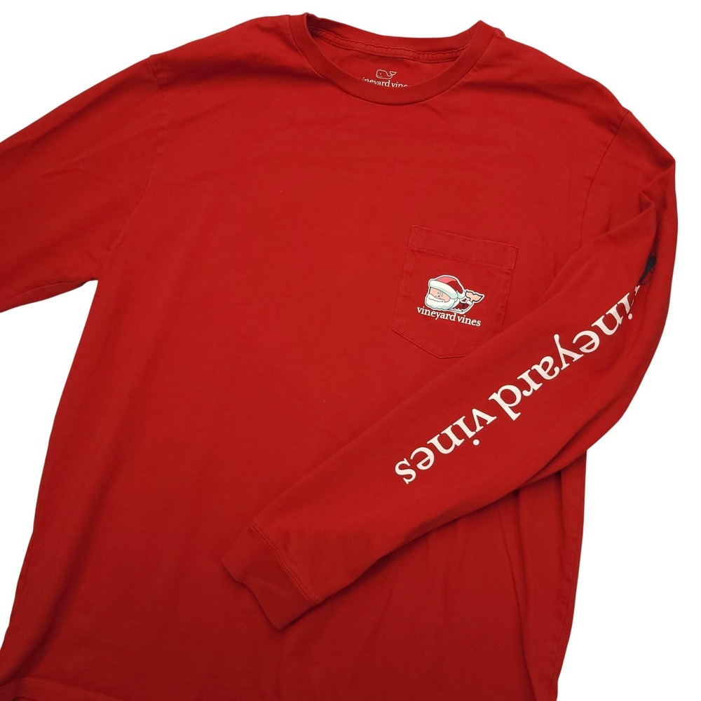 Vineyard‎ Vines Shirt Mens Large Red Long Sleeve Santa Whale Merry Christmas Tee